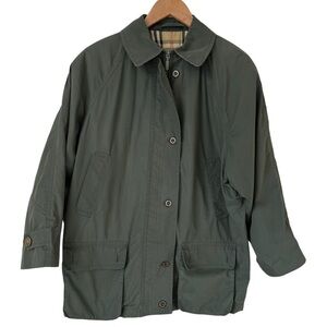 Vintage Burberrys Full Zip Button Closure Long Coat Nova Check Green